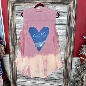 Handmade Artisan UpCycled Recycled Repurposed Bleached Dyed Gypsy Blouse Tank